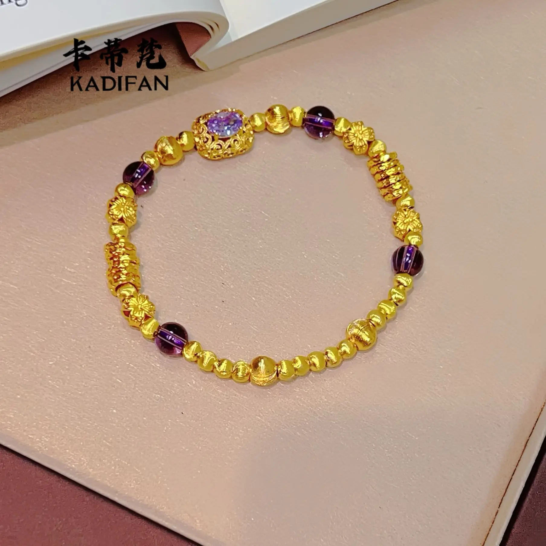 

9999 24K real gold flashing cat eye fortune bead DIY amethyst disk bracelet women new Chinese style Chinese style fashion person