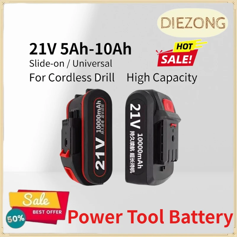 21V 10Ah Lithium Battery for Cordless Drill Slide-on Universal Replacement High Capacity 10000mAh Rechargeable Power Tool