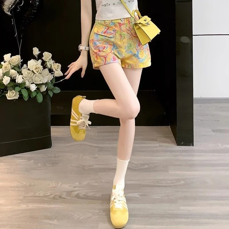 

2026 New Summer Women's Dopamine American Retro Stylish Colorful Denim Overalls Shorts Loose High Waist Hot Pants