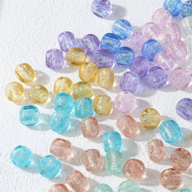 도매 30 개/몫 색상 환상적인 효과 기하학 사각형 모양 유리 스트레이트 구멍 비즈 diy 쥬얼리 액세서리