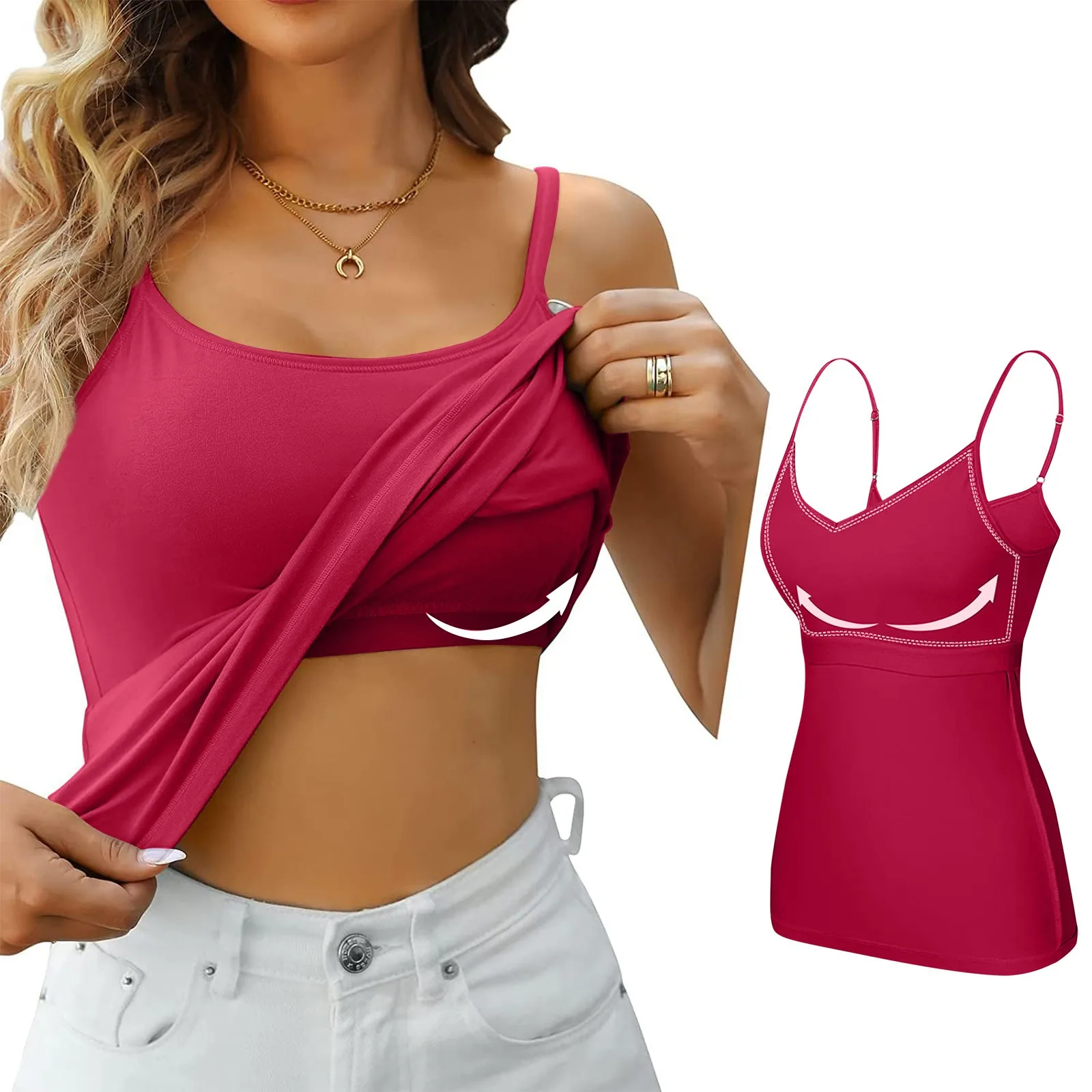 2024 New Female Camisole Large Size No Steel Ring Integrated Chest Pad Camisole Bottoming Shirt Slim Sling T Shirt