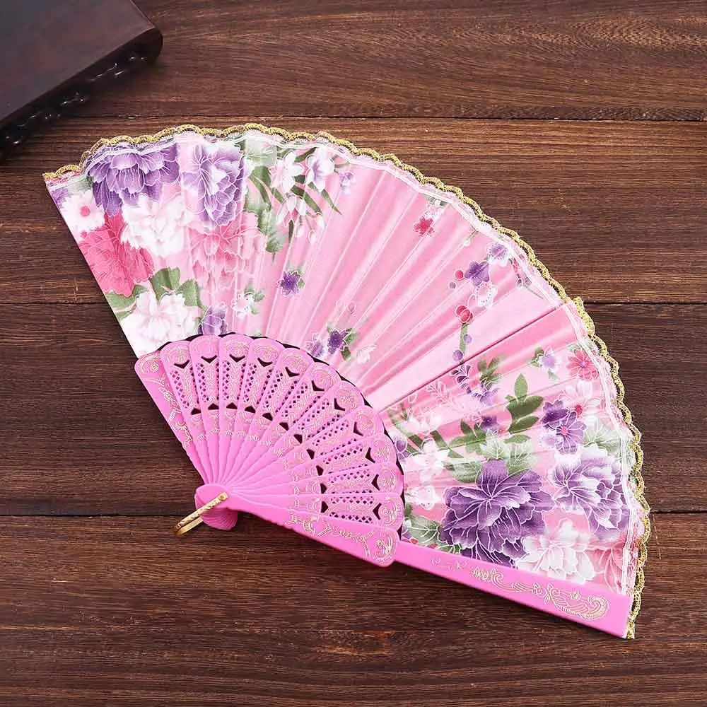 Vintage Art Craft Hand Held Lace Silk Chinese Style Wedding Party Dance Fan Photo Prop Tool Hand Held Flower Fan Wedding Fan