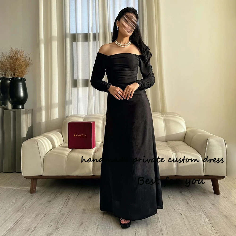 

Black Mermaid Evening Dresses Off Shoulder Arabian Dubai Prom Dress 3/4 Sleeve Formal Occasion Gowns Lace Up Back 2024