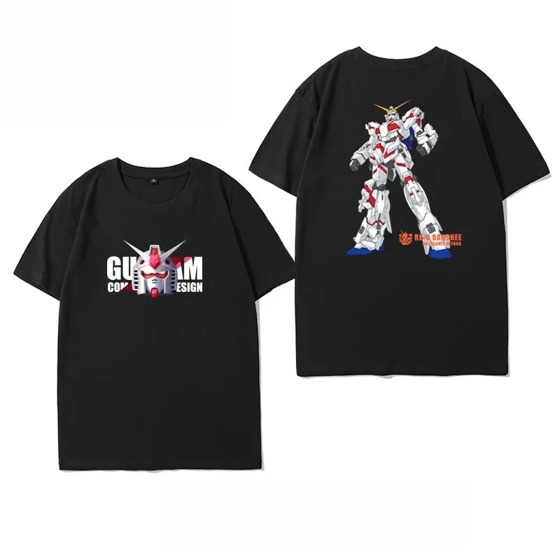 

Gundam Short Sleeve T-Shirt Male and Female Couple Mobile Warrior Unicorn Cotton T-Shirt Anime Casual Short Sleeve Top