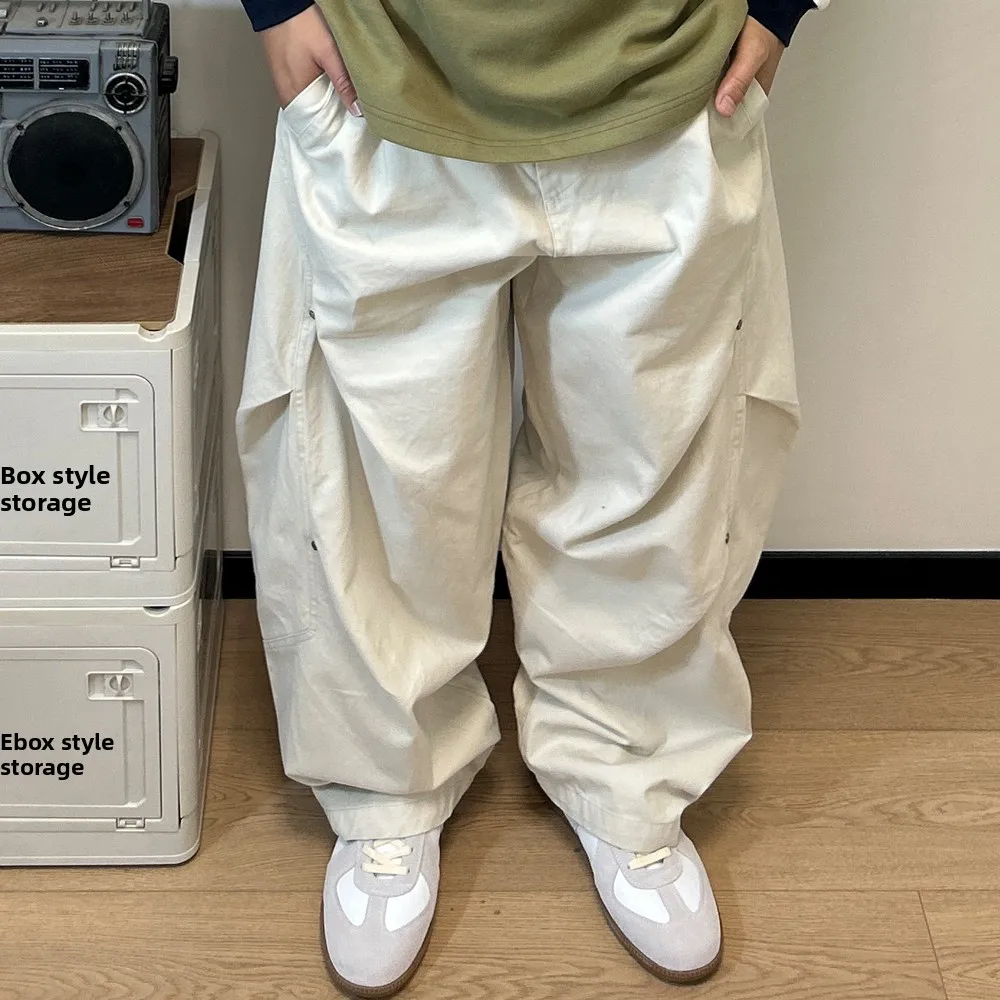 

American Retro Rivet Deconstructed Pleated Work Pants Men's High Street Loose Casual Straight Pure Cotton Wide Leg Pants