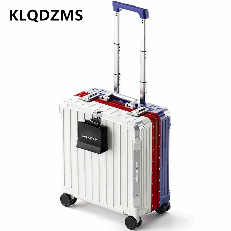 KLQDZMS New 18-inch Suitcase ABS + PC Boarding Box Aluminum Frame Trolley Case Small Combination Box Universal Wheel Luggage