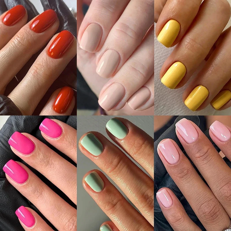 

Japanese Korean Style Press on Nails Colorful Summer Glossy Solid Color Short Square Fake Art Nails Wearable Finished False Nail