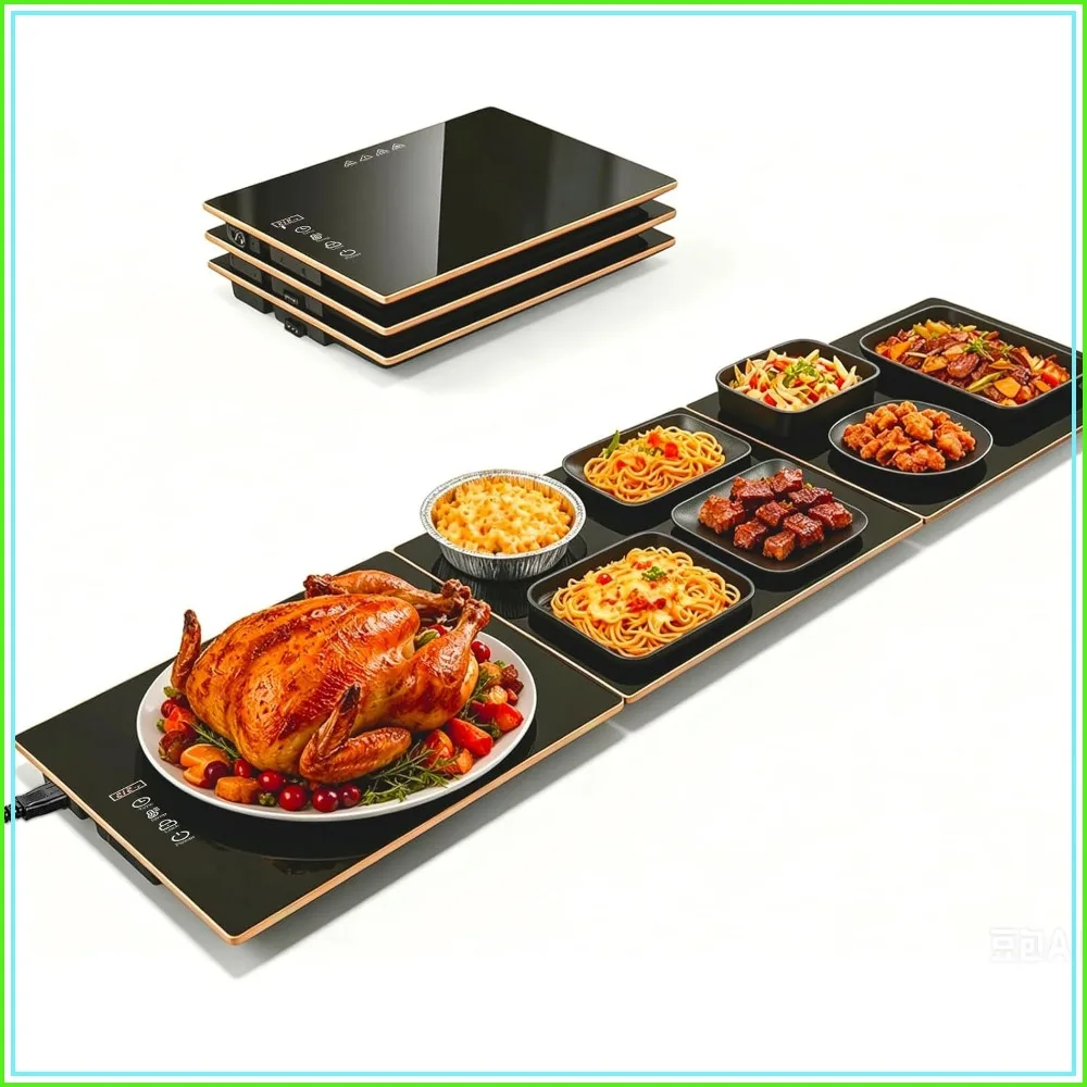 

Modular Electric Food Warming Tray 47.2" for Buffet Parties, Rapid Heating, 7 Temp Settings & 8-Hour Timer, Safe for All Tabletops