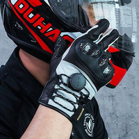 Men DUHAN Knight Cycling Glove Leather Motorcycle Gloves Moto Accessories Carbon Fiber TPU Anti Drop Wear-resistant Touch Screen
