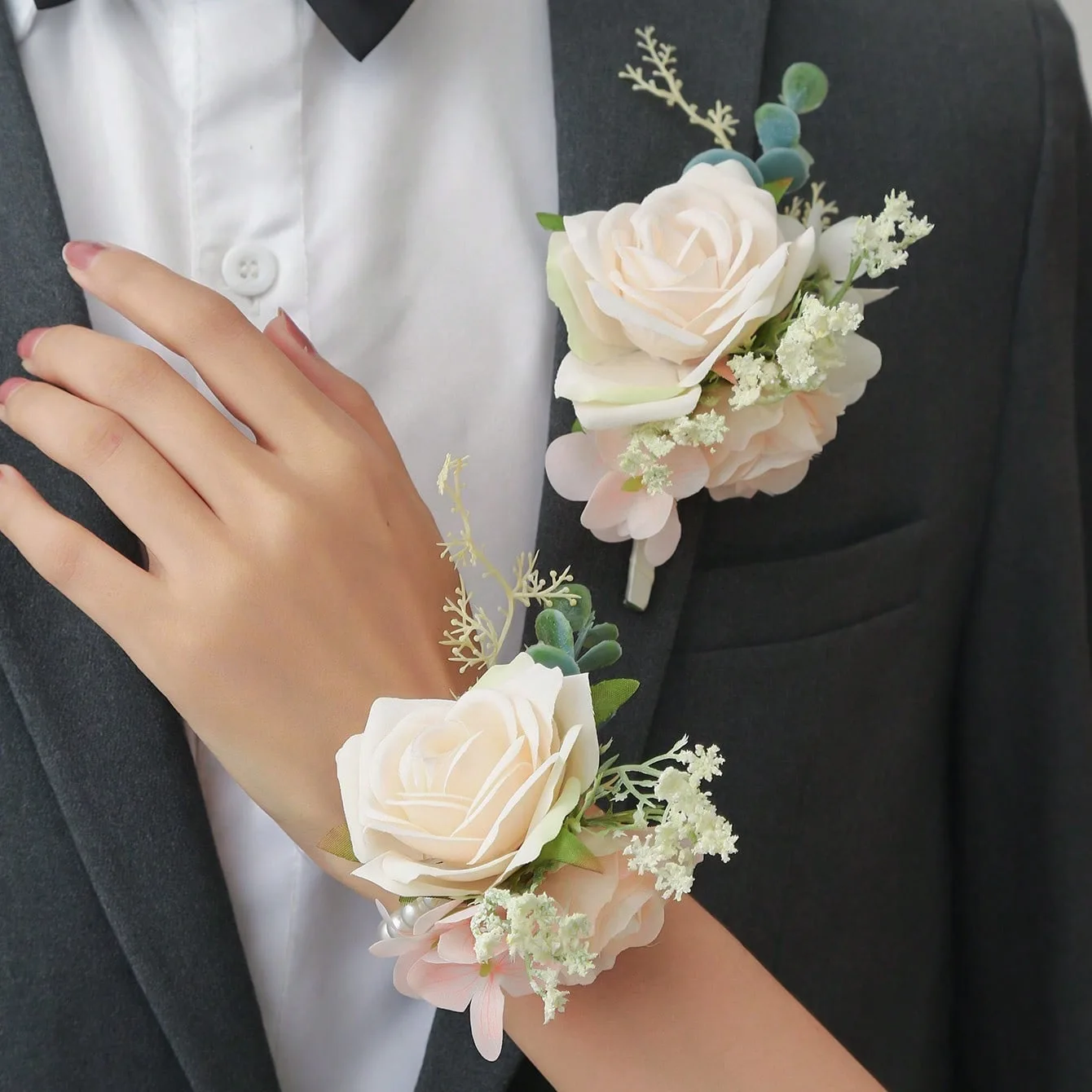 Bunga pergelangan tangan pengantin wanita cantik model mawar, bunga mawar imitasi sutra busa yang elegan