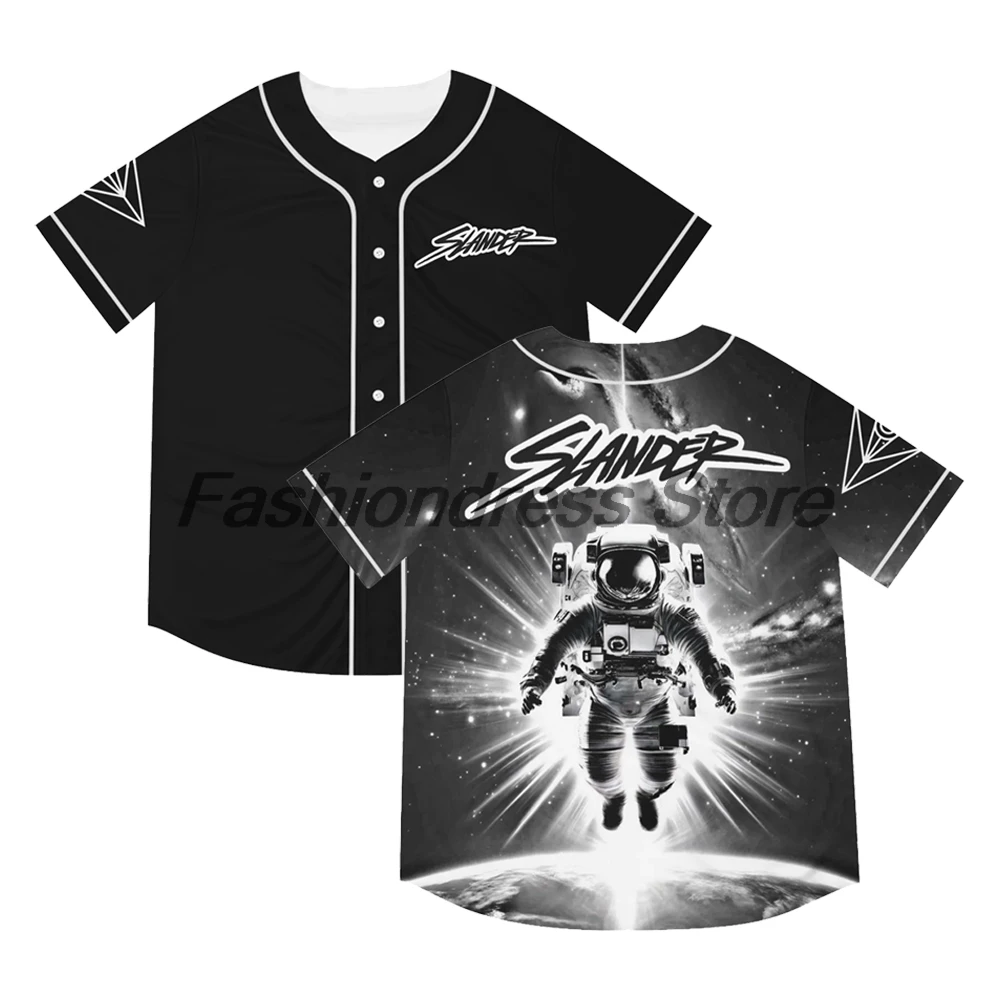 Slander Spaceman Baseball Jersey 2026 Music Festival V-Neck Short Sleeve Button-Down Shirts Women Men Streetwear Tops