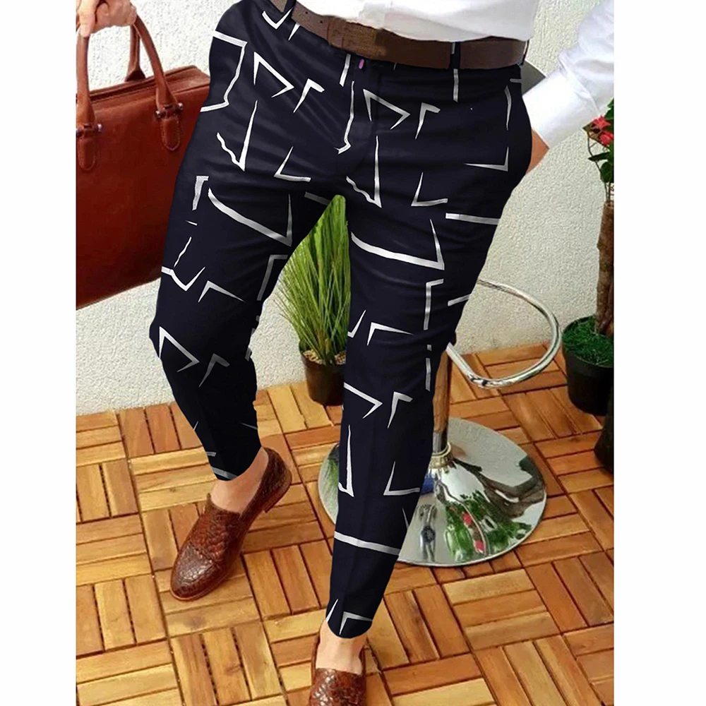 New Smart Casual Trousers Men\'s Elegant Fashion Printed Slim Dress Pants Men Commuter Comfortable Suit Pants