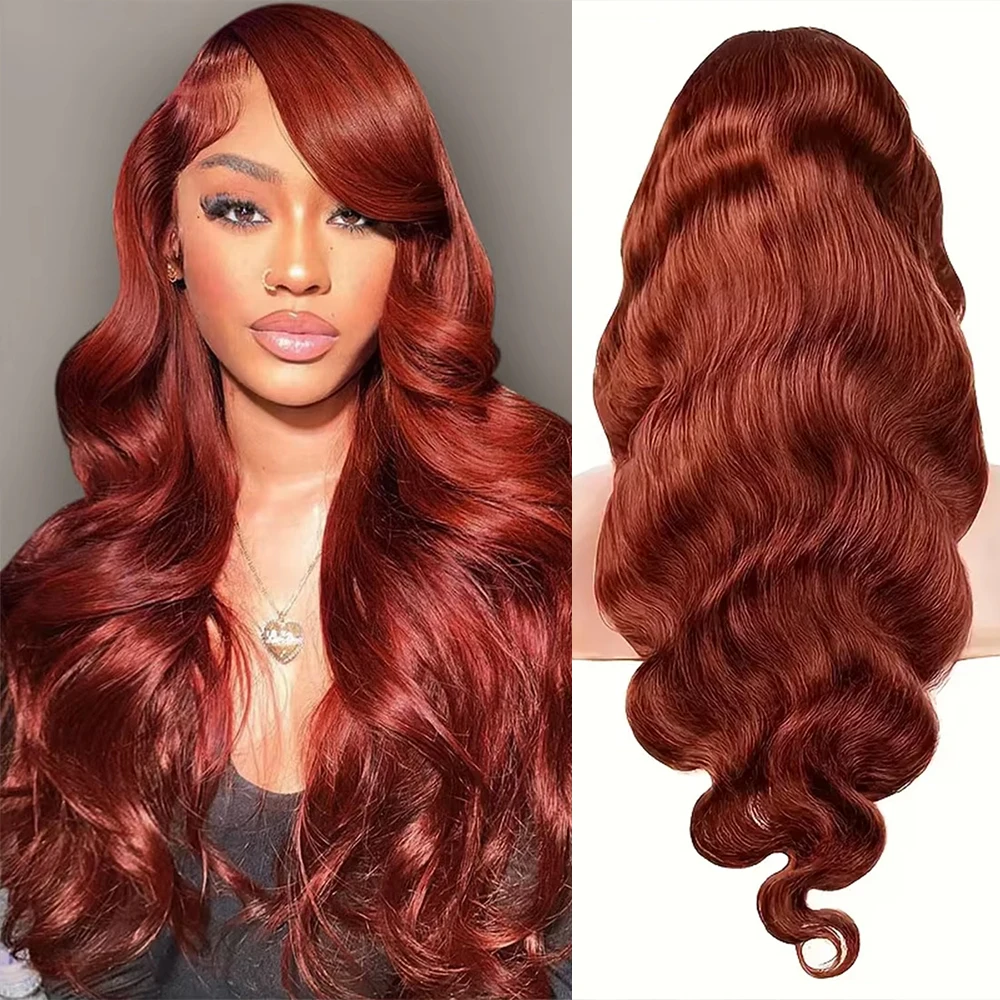 

Reddish Brown Body Wave Lace Frontal Human Hair Wig 13x6 HD Transparent Lace Frontal Wig 13x4 Brazilian Pre Plucked For Women