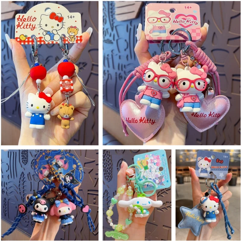 Genuine Sanrio Characters Pendant Vinyl Dolls ‌Hellokitty Melody Kuromi Keychains backpack Hangings Adorable Phone Chain