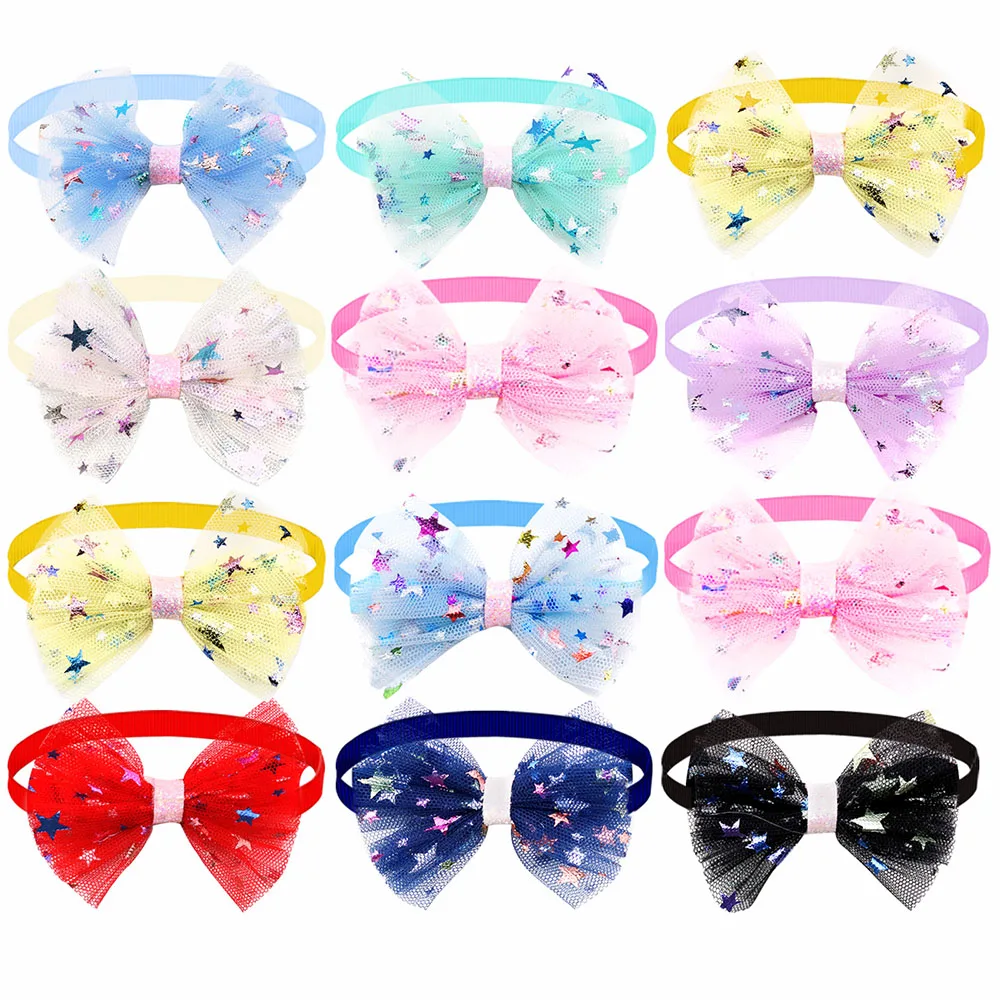 50PCS Lace Dog Bow Tie Fashion Bright Pets Dogs Bowties Collar Adjustable Small Dog Cat Neckties For Dogs Grooming Accessories