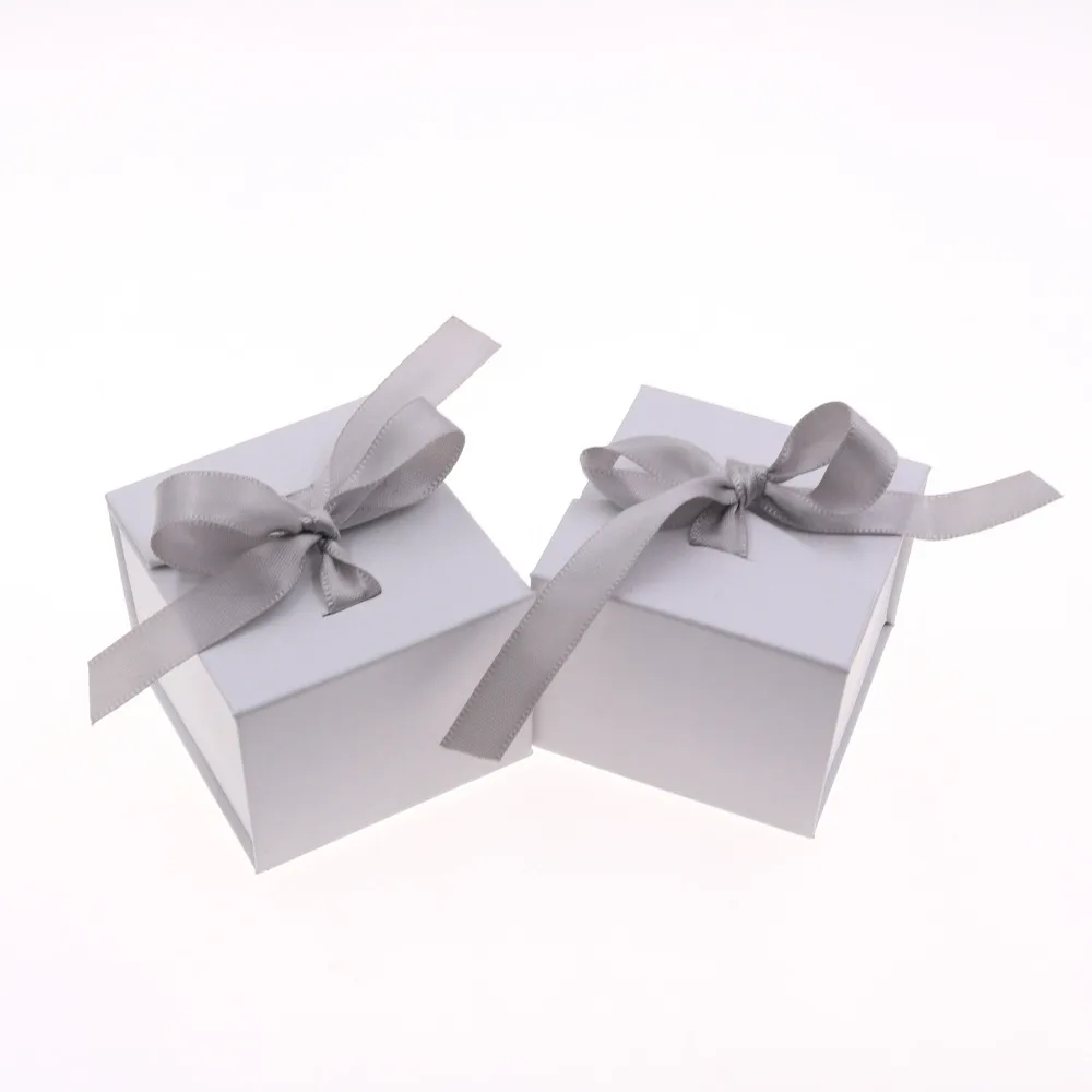 DoreenBeads Jewelry Boxes Paper Gray White Color Ribbon Bowknot For Gift Present Ring Earring Packing Display Box, 1 Piece