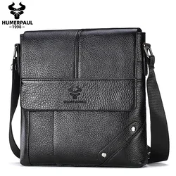HUMERPAUL Men's Crossbody Bag, Casual Genuine Leather Male Bag, Large Capacity Sling Shoulder Bag Handbag