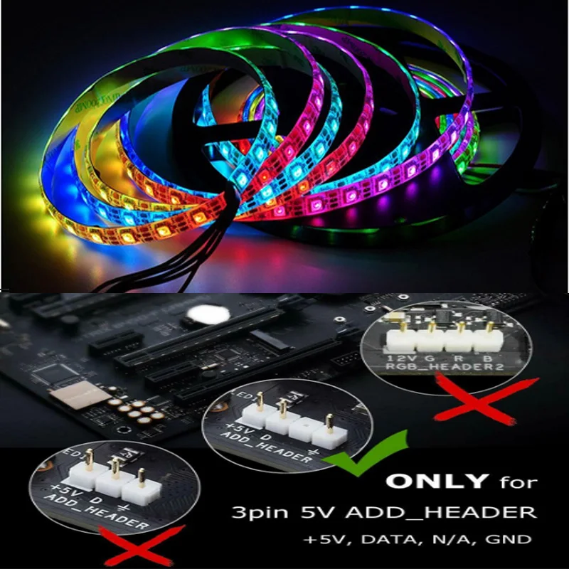 Obudowa PC LED Light 5V 3PIN WS2812B Adresowalna pikselowa taśma LED do ASUS AURA SYNC / MSI Mystic Light / GIGABYTE RGB Fusion 2.0