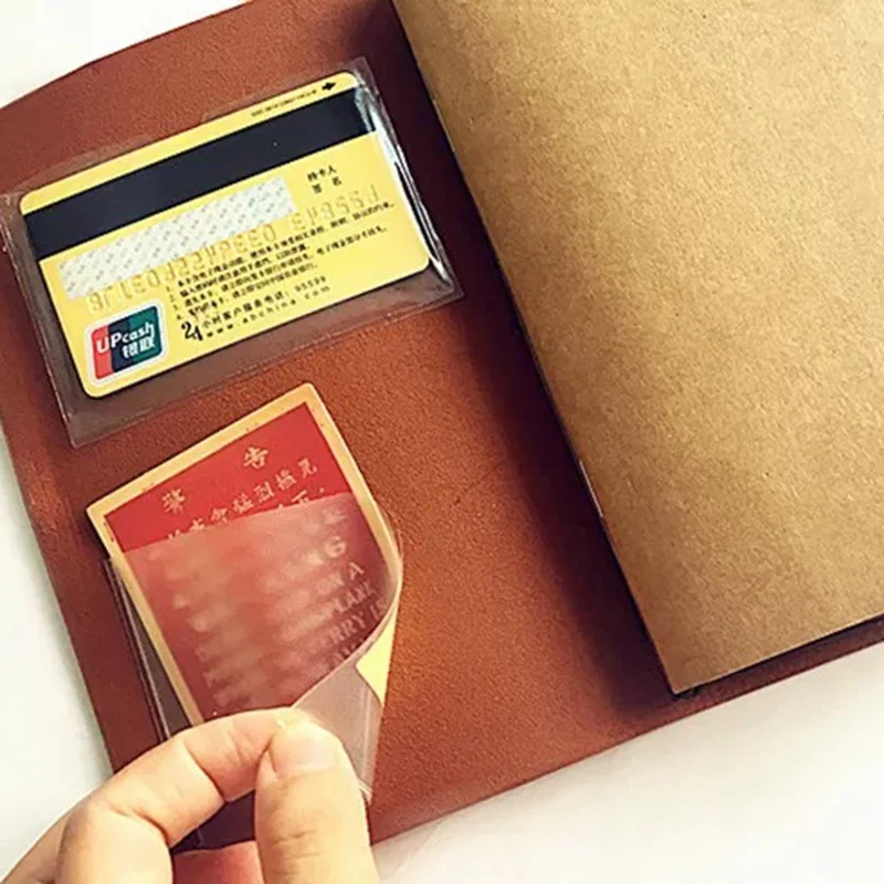 Traveler's Notebook TN Cowhide Diary Adhesive Slot Pocket PVC Stick Card Bag Pouch - Durable Pocket Card Holder Accessory