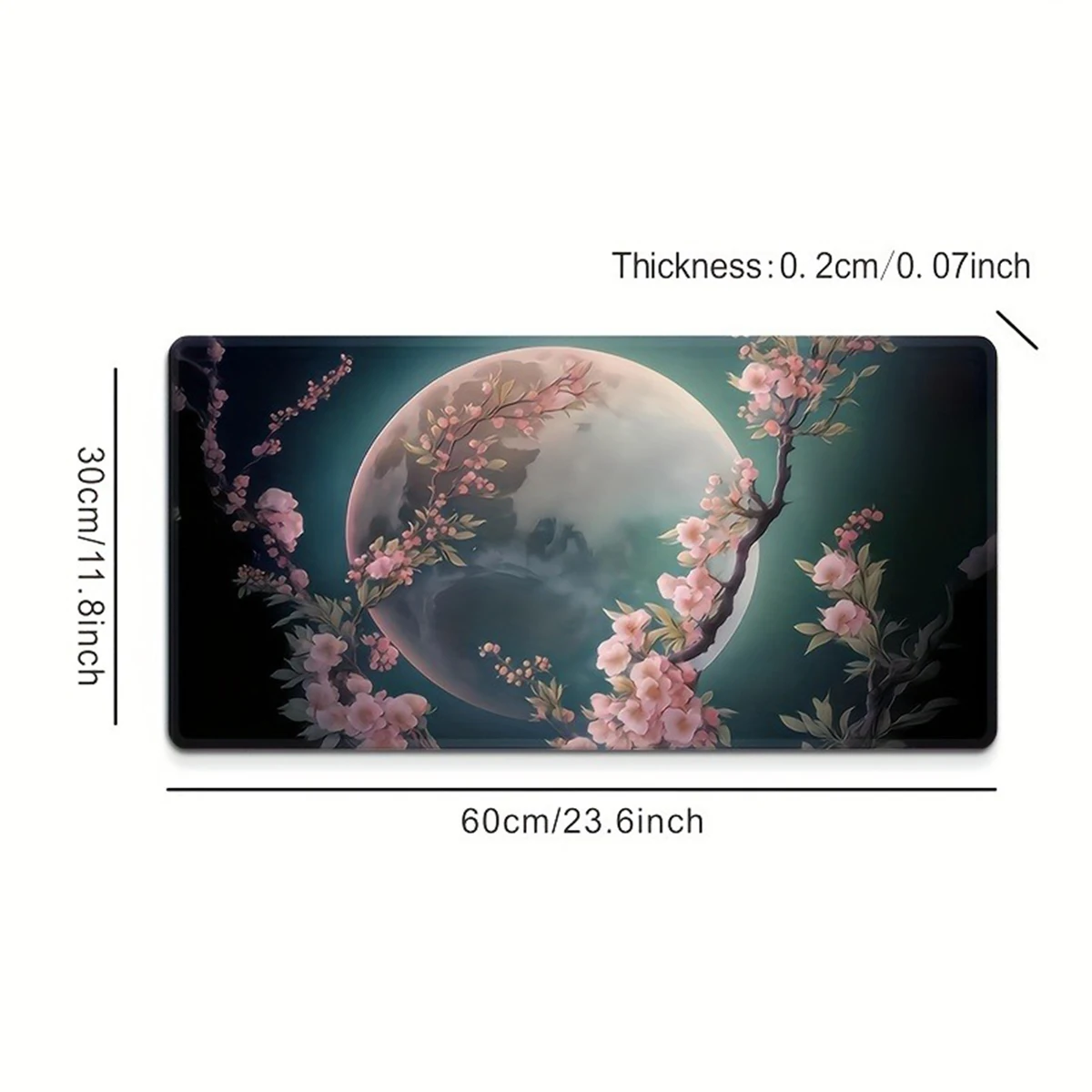 1pc Full Moon Peach Blossom Design Gaming Mouse Pad Multi-Size Non-Slip Stitched Edge Computer Keyboard Desk Mat For Office