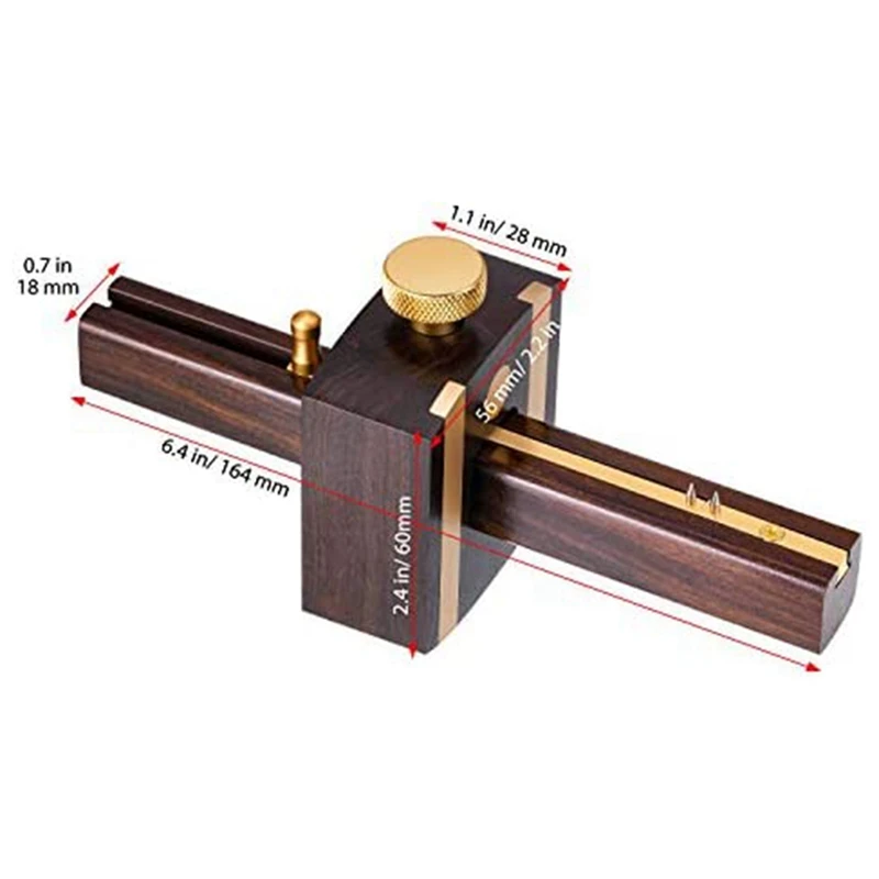 1Set Woodwell Square European-Style Ebony Scribe Function Screw Type Woodworking Strangler Woodworking Marking Gauge