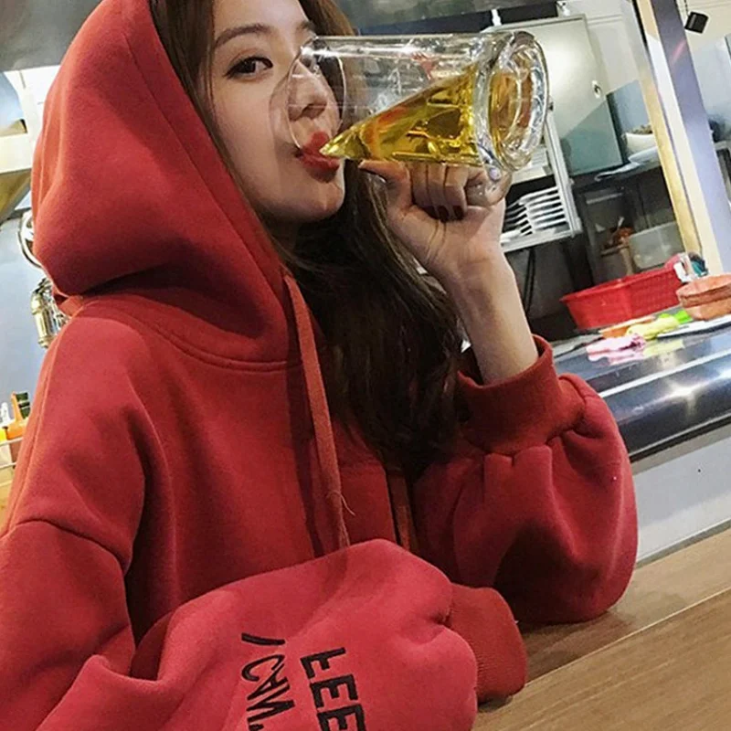 

American Vintage Baggy Pullover College Style Fleece Letter Printing Sweatshirt Casual Lazy Raglan Sleeves Drawstring Hoodie Top