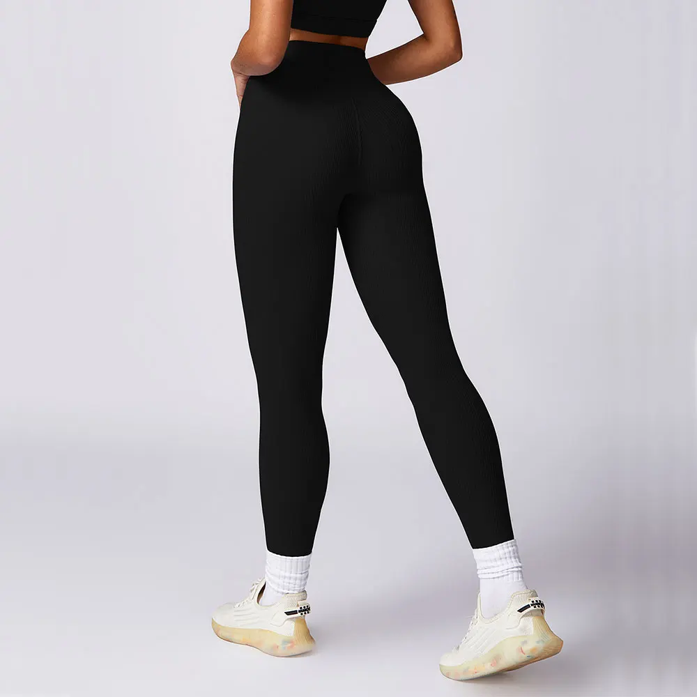 Women Yoga Pants High Waist Sport Gym Workout Push Up Fitness Leggings Women Ribbed Female Legging Tummy Control Running Tights