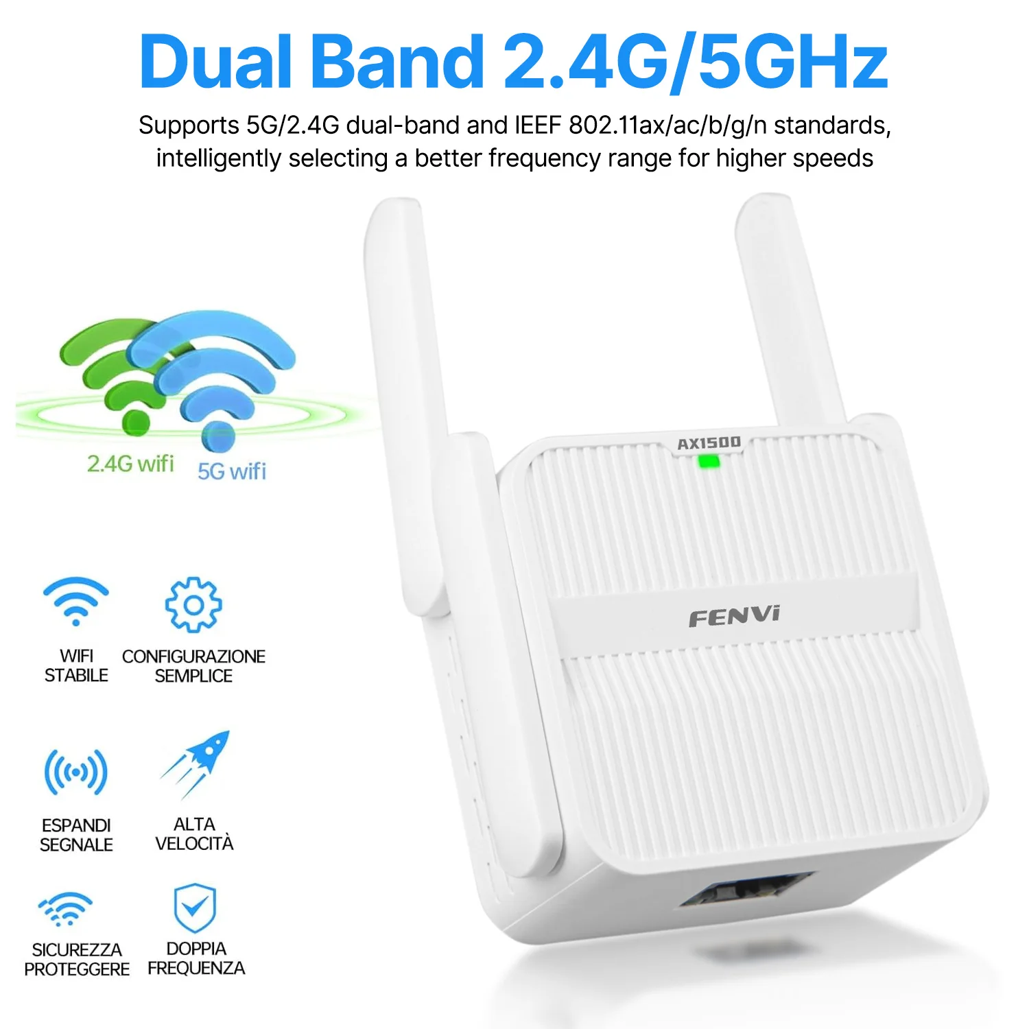 Fenvi Wifi 6 Ax1500 Wifi Repeater Dual Band 2.4G & 5Ghz Draadloze Wi Fi Extender 4 * 2dbi 802.11ax Antenne Gigabit Netwerkversterker