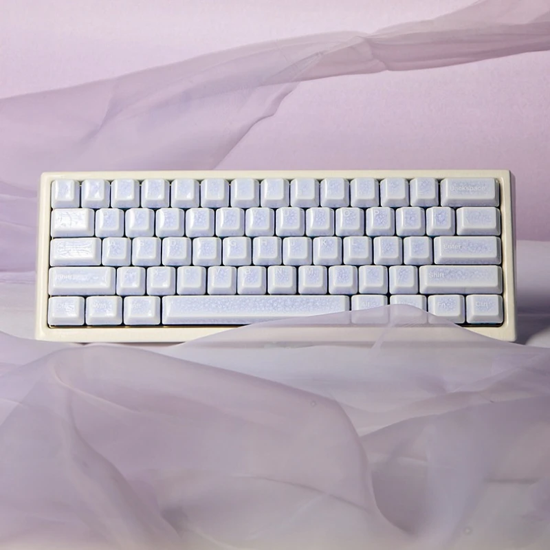Purple Ice Crack Ceramic Keycap Set Character Area Custom Keycaps for Mechanical Keyboard Magnetic Switch Key Caps Collect Gift