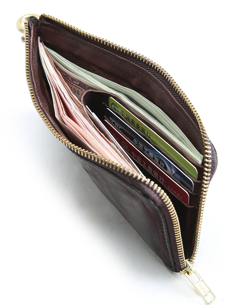 fashion vintage high quality genuine leather men's women's clutch bag simple designer real cow leather ID multi-card wallet