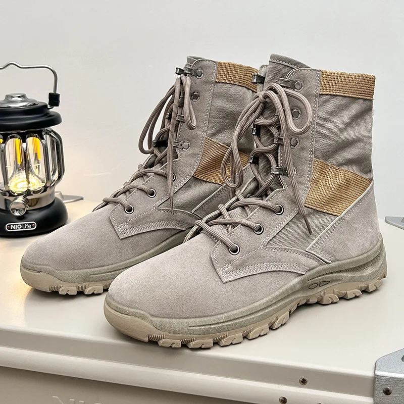 Outdoor Hiking Boots for Men Winter Ankle Boots Men New Canvas Shoes Lace-up Casual Boots Men Cow Suede High-top Tooling Shoes