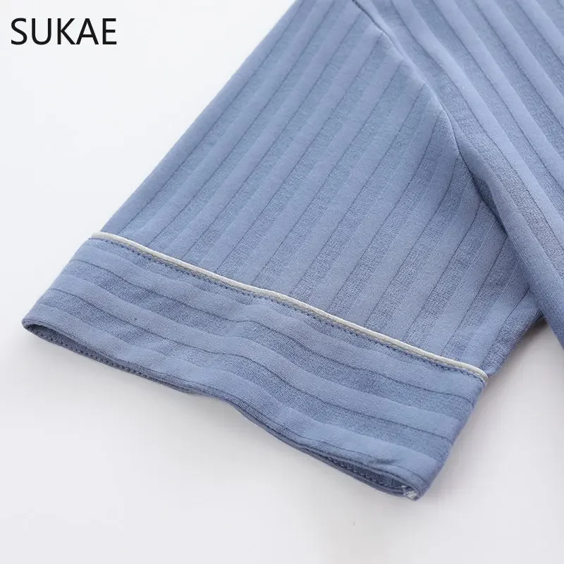 SUKAE-Conjunto de pijama de algodón de imitación para hombre, ropa de dormir con cuello redondo, pantalones cortos, informal