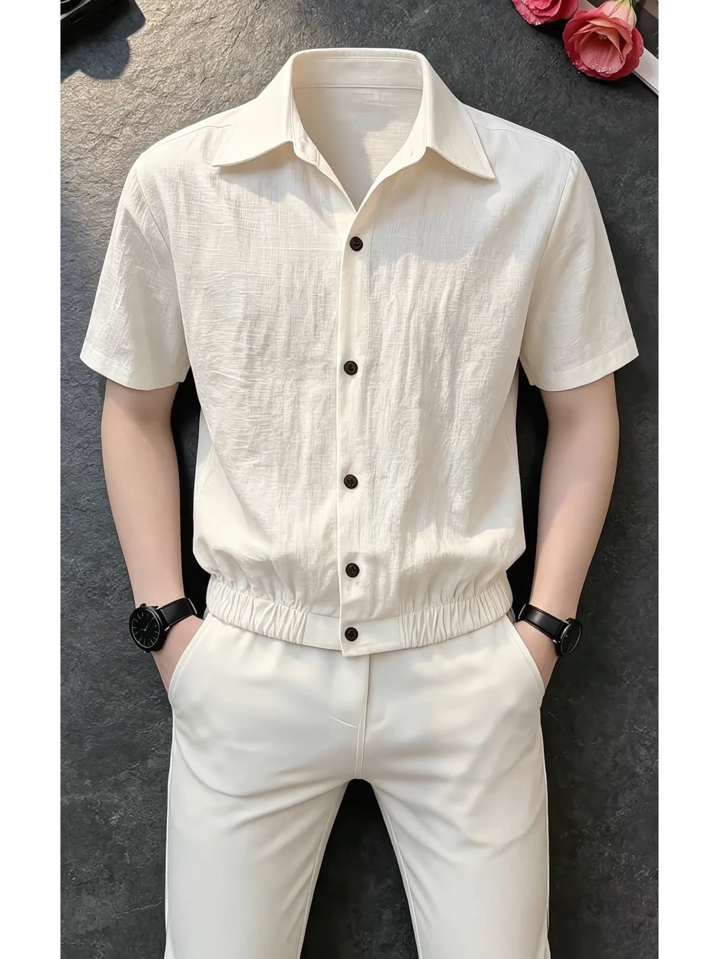 Lightweight Linen Short Sleeve Casual Shirt Men's Summer Breathable Loose Fit Comfortable Regular Style Button up Anti-Wrinkle