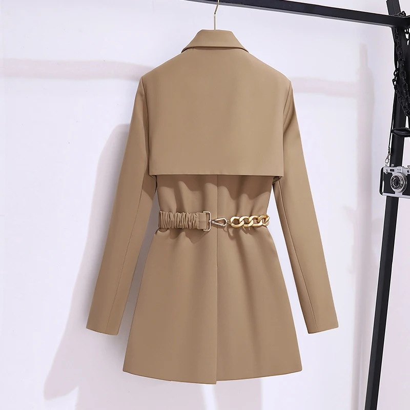 EWQ Fashion Belt Design Blazer Women Gather Waist Long Sleeve Solid Color Office Lady Suit Coat Clothing 2024 Autumn New 27X794