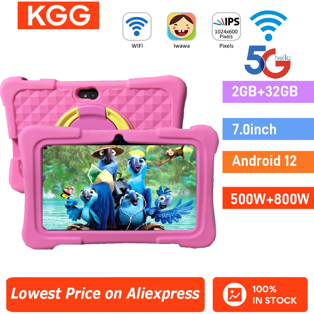 32GB Kids Tablet 7.0'' Android 12 Proof Case 5G WiFi Google Dual Camera Learning Education Toy Tablet Children Boys Girls Gifts