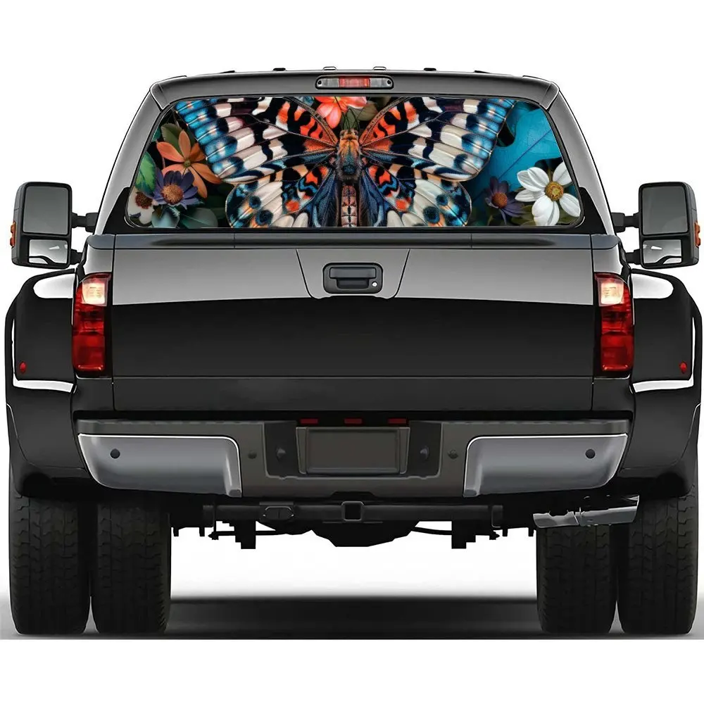 

Black and White Textured Butterfly Flower Car Rear Windshield Sticker Truck Window See Through Perforated Back Window Vinyl Deca