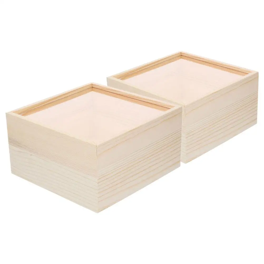 

2 Pcs Acrylic Storage Box Clear Visibility Material Silent Operation Wooden Base Decorative Boxes Home Organization Wood