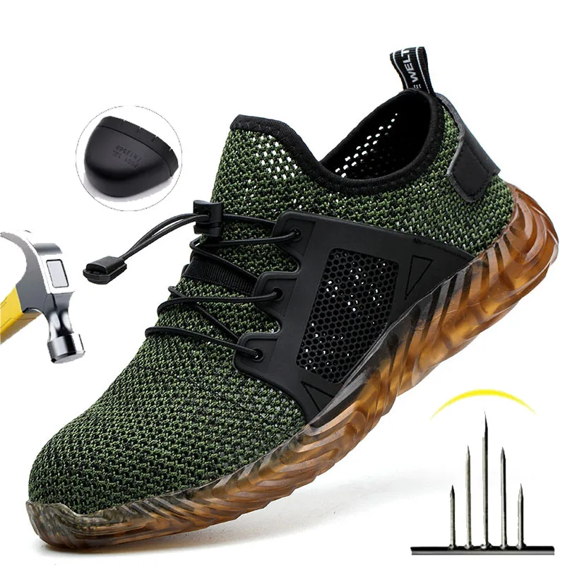 Botas de trabajo para hombre, zapatillas de seguridad transpirables con punta de acero, zapatos con suela de goma antideslizante y antipinchazos para sitio de construcción, tallas 39-48