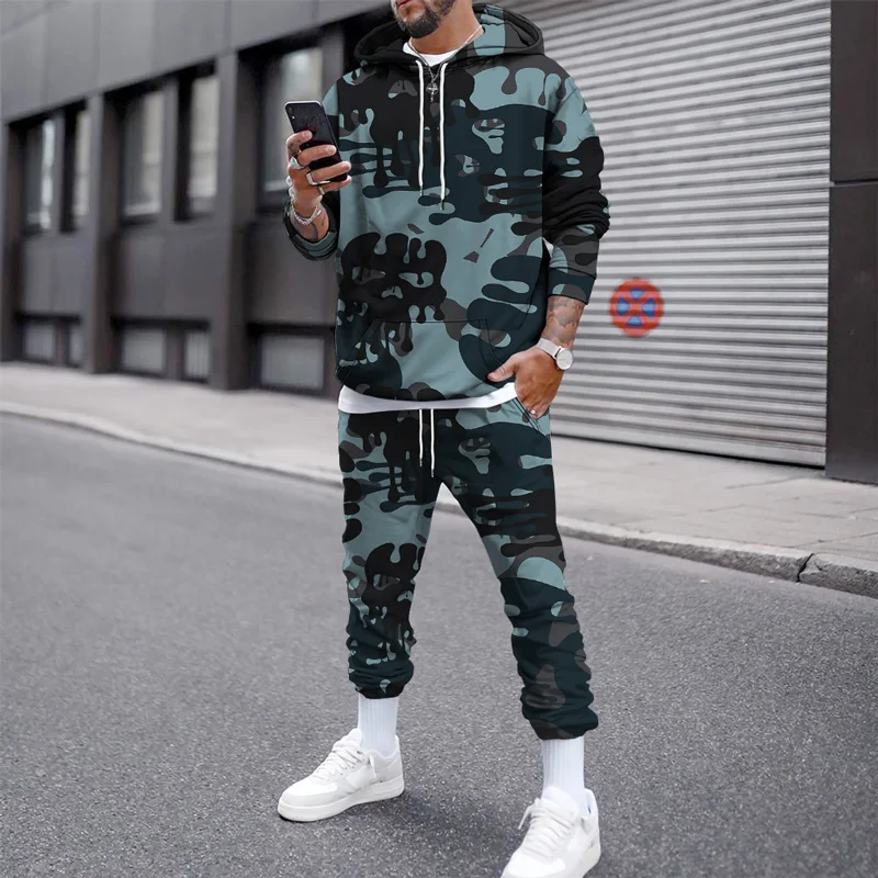 Color Graffiti 3D Autumn Winter Male Hoodie Jogging Tracksuit For Men Mens Hooded Sweatshirt Sets Men Hoodies Two Piece Sets