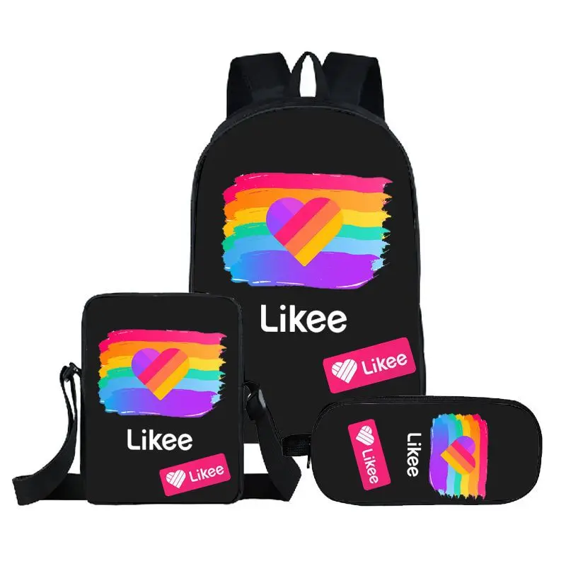 Hip Hop Novità likee Stampa 3D 3 pezzi / set Borse da scuola per alunni Zaino per laptop Zaino Borsa a tracolla inclinata Astuccio