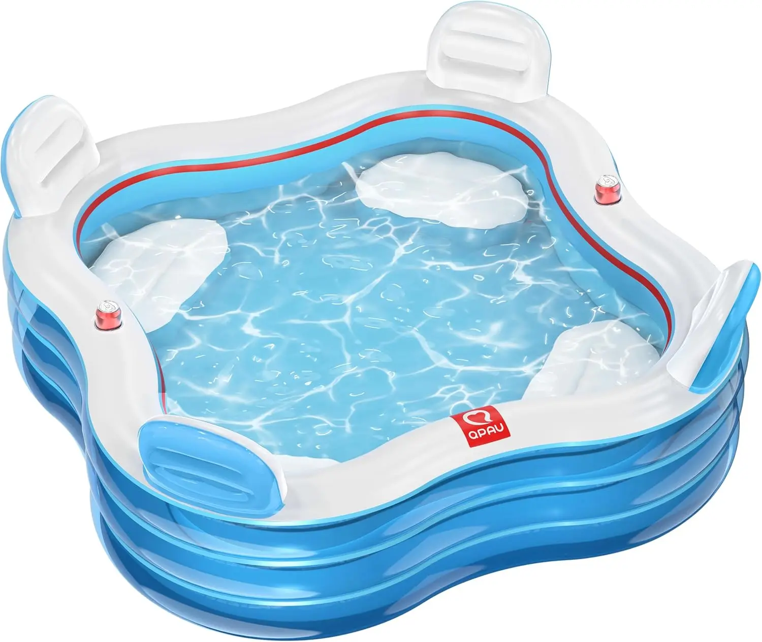 QPAU Inflatable Swimming Pool, Full-Sized Blow Up Pool with Seats and Backrests, Kiddie Pool for Outdoor & Backyard, for Family