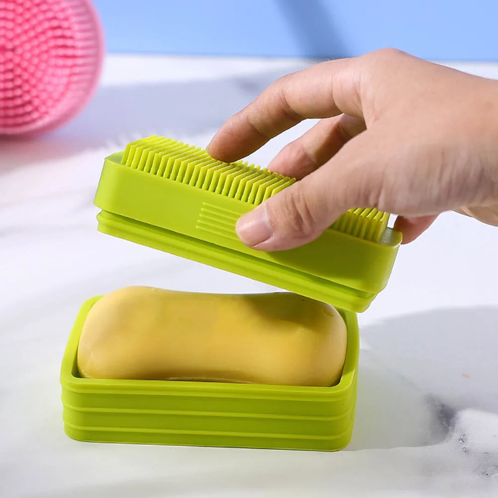 For Mil Silicone Soap Dish with Brush Loofah Sponge Body Box Multi-functional Case Home Exfoliator Silica Gel