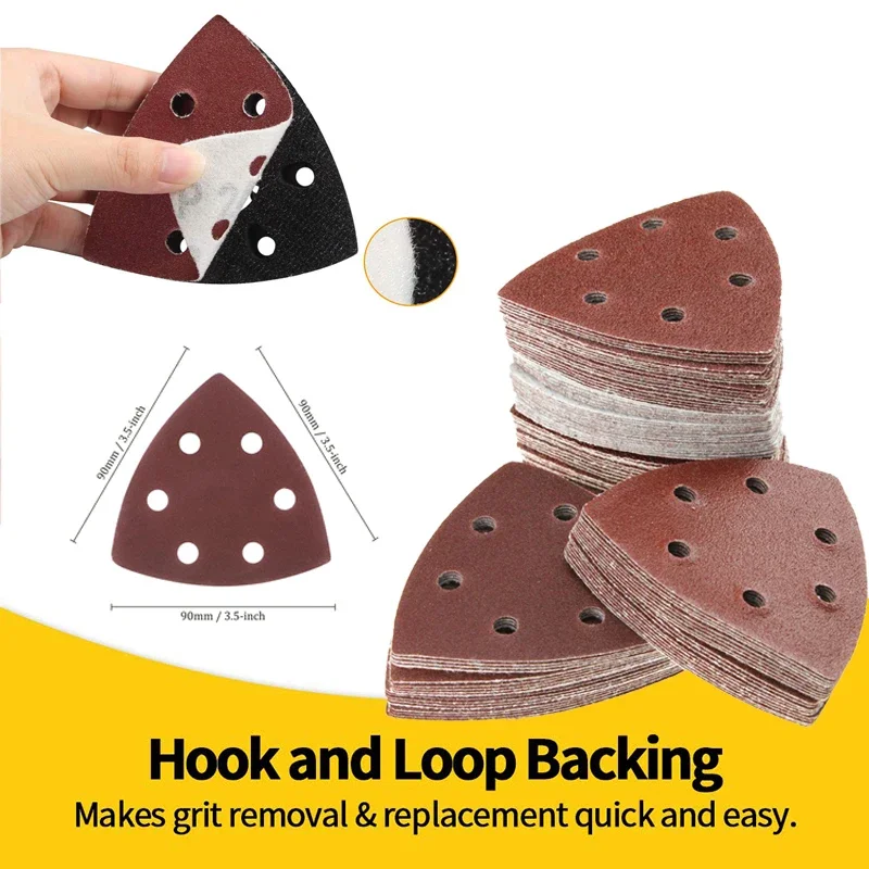 10/20/50 Pcs Triangle Sandpaper 90*90mm 6 Hole Sanding Sheets Aluminum Oxide Hook & Loop Abrasive Sanding Disc For Wood Sanding