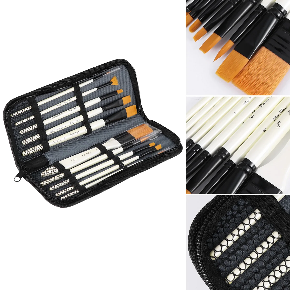 

10pcs Oil Painting Brush Set Wood Handle Nylon Bristles Rust Resistant Watercolor Gouache Drawing Painting Art Craft