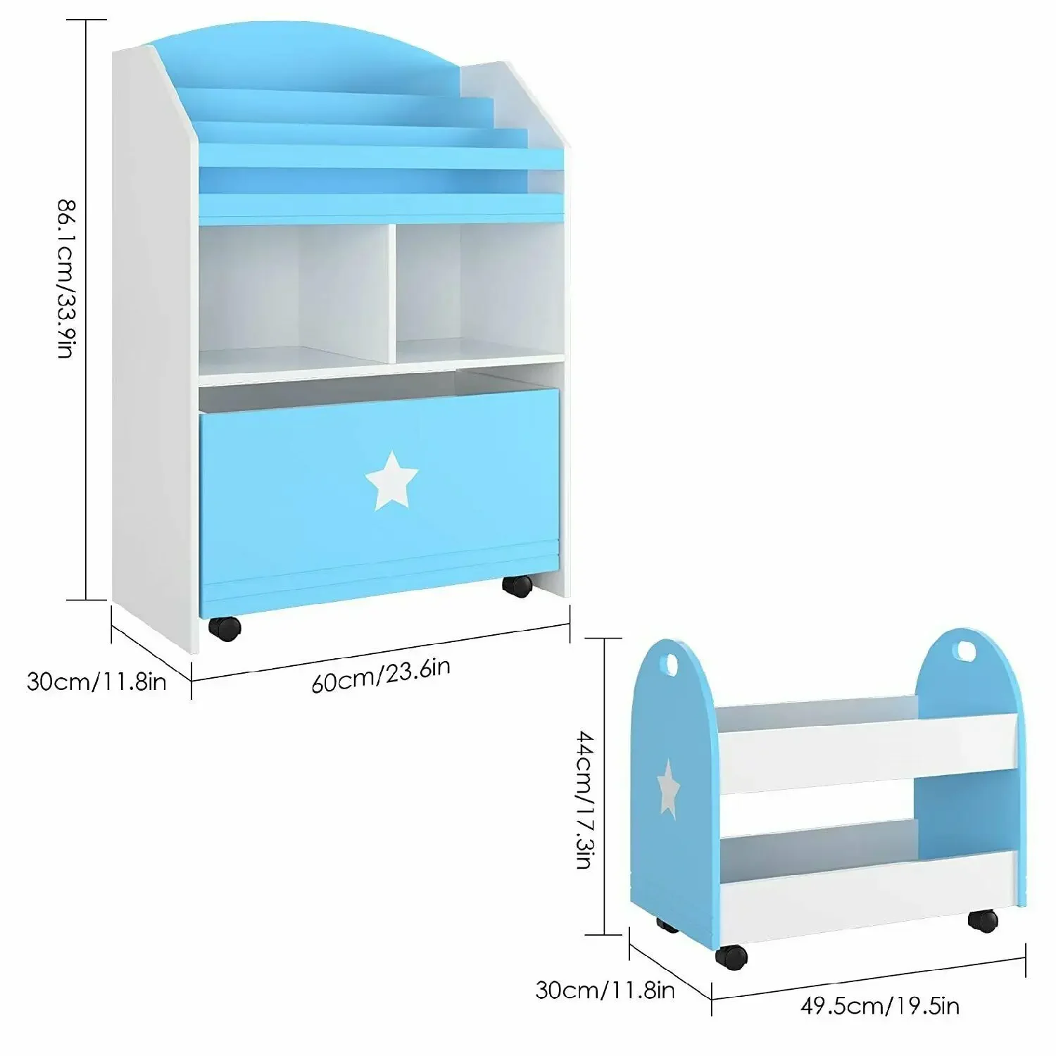 Kids Storage Shelf Set of 2 Children\'s Shelf Storage Rack with Drawer Room Divider Bookcase Standing Shelving Filing Rack