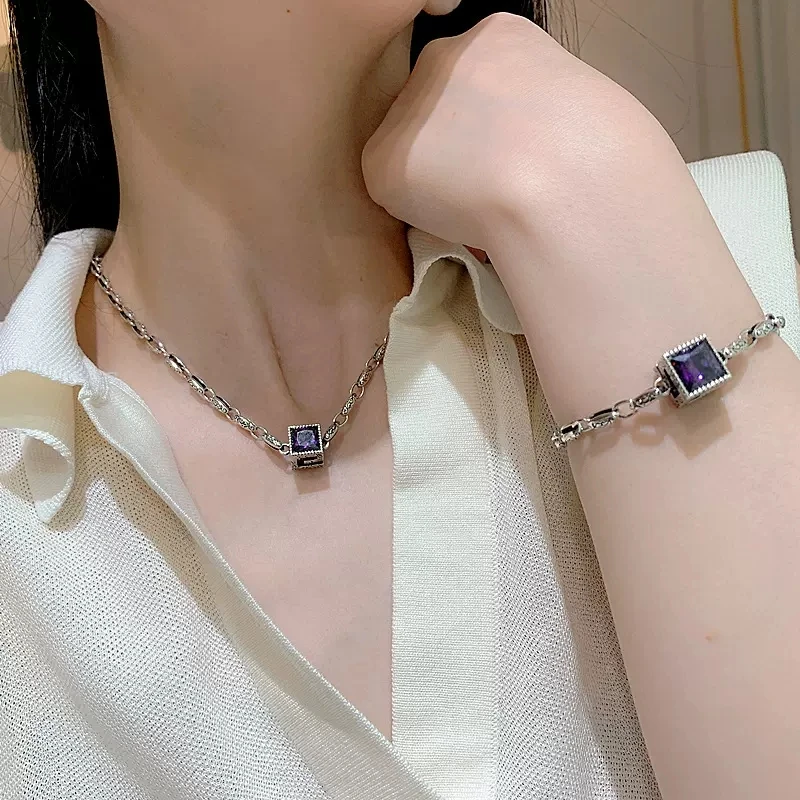 

Online celebrity personality dual color necklace bracelet for women's retro fashion heavy industry hip-hop S925 silver collarbon