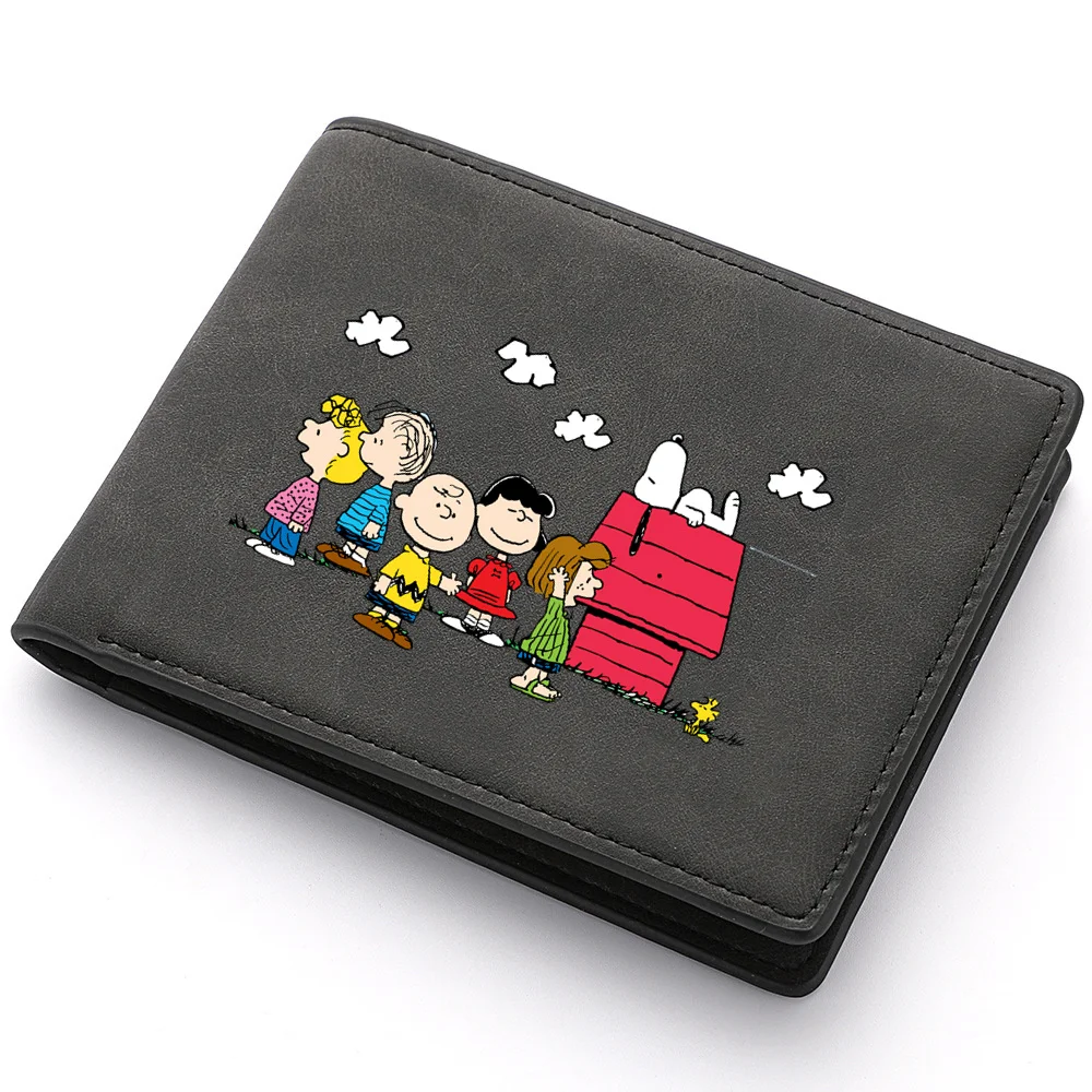 Snoopies Cartoon Men\'s Leather Wallet New ID Card Holder Zipper Wallet Foldable and Convenient Storage Credit Card Coin Purse