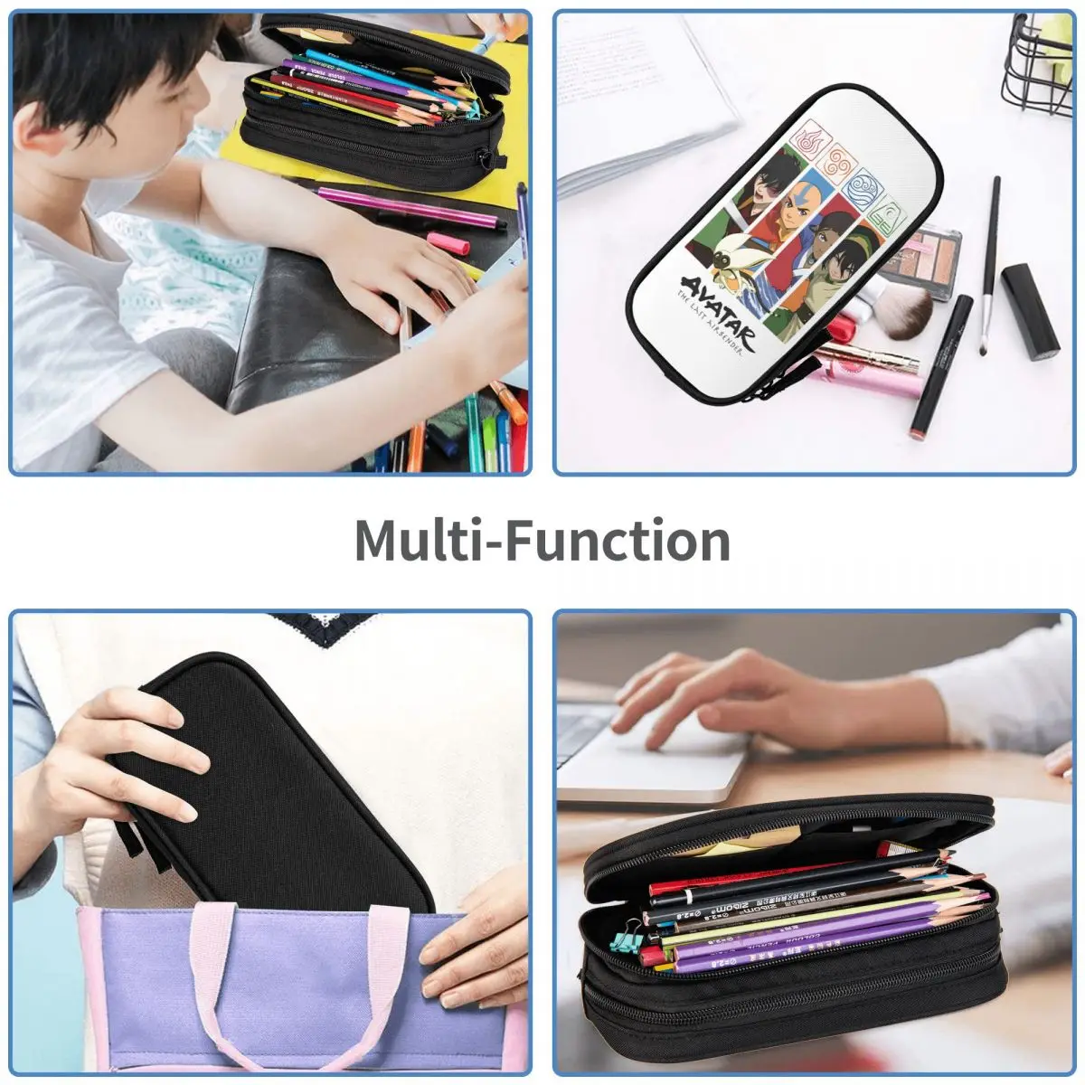 Avatar The Last Airbender Group Character Panels Pencil Case Double Layer Large Capacity Kids Pencil Box Gift