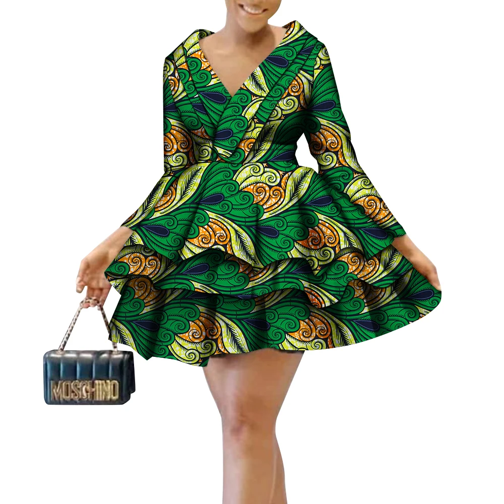 African Dresses for Women Floral Print Multi-layer Dresses Casual Girls Dress Dashiki Outfit Fashion African Clothes Wy9314