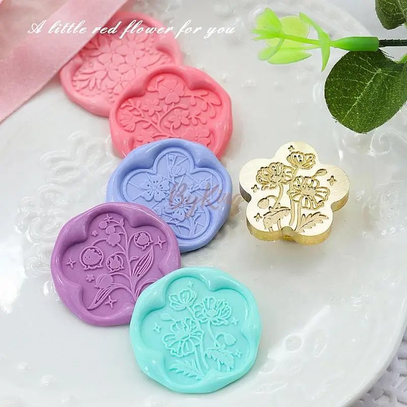 Brass Sealing Wax Stamp Floral Flower Teacup Leaf Carnation Eustoma For DIY Decoration Craft Wedding Invitation Gift Packaging